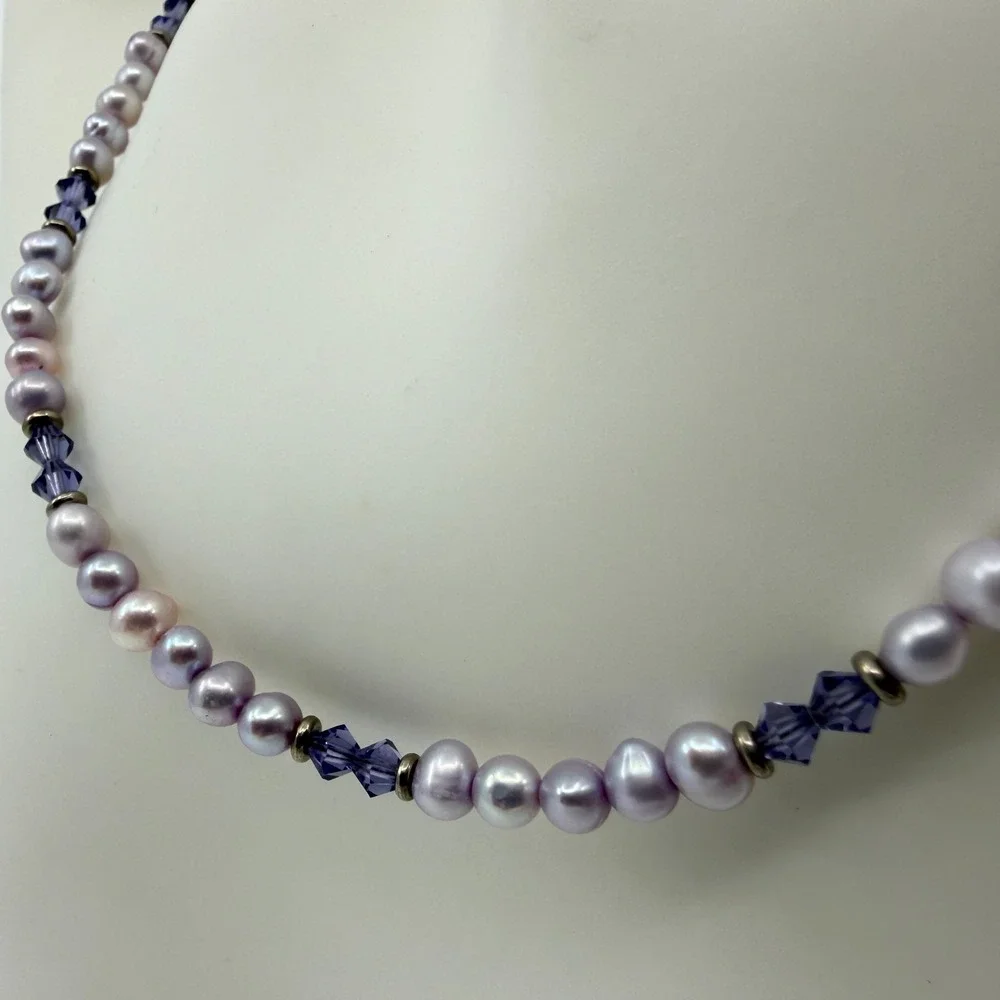 Salsa Designs Lavender Pearl & Purple Crystal Beaded Necklace Statement Piece